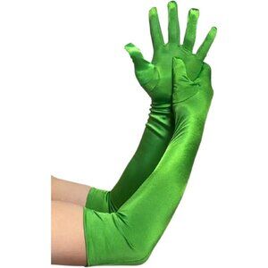 Women's Elbow Length Green Satin Gloves Costume Princess Party Accessories